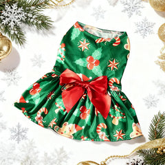Christmas Dog Dress with Bow, Festive Printed Pet Skirt, Lightweight Holiday Outfit, Sizes M–6XL for Small to Large Dogs
