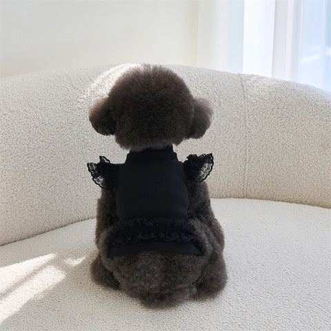 Black Lace Ruffle Pet Dress – Elegant Dog & Cat Outfit for Small Pets (XS–XL)