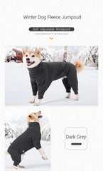 Winter Fleece Dog Jumpsuit for Large Dogs – Windproof 4-Leg Warm Overalls Adjustable High Collar