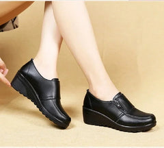 Ngouxm Spring Autumn Women Pumps Wedges Shoes Woman Genuine Leather Casual Shoes Mother High Heels Shoes