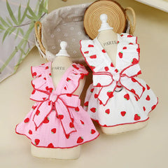 Strawberry Dog Dress 🍓 Cute Summer Outfit with Bow for Small Dogs & Cats