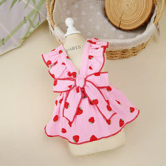 Strawberry Dog Dress 🍓 Cute Summer Outfit with Bow for Small Dogs & Cats