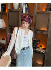 Women’s Slim O-Neck Cardigan Sweater – Casual Korean Knitwear