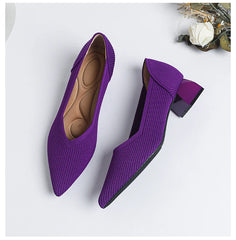 Women's large high-heeled shoes Multicolor pointy knit breathable comfortable anti-skid rubber sole work shoes 2023 new autumn
