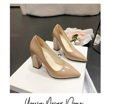 10cm High Heel Colorful Pumps Women's Shoes Pointed Toe Fashion Red 3.9inch Chunky Heels Patent Leather Female Plus Size 49 50