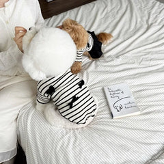 Summer Striped Dog Dress – Bow Collar Outfit for Small Dogs, Black & White Pet Clothes