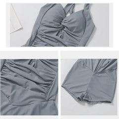 Solid Color Slimming One-Piece Swimsuit – Women’s Dress-Style Vacation Swimwear