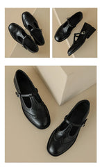 Retro Women's Brogue Leather Shoes Spring round Head Carved Mary Jane Shoes Women Oxfords Women's Shoes Ladies Leather Female