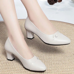 women fashion sweet light weight black patent leather slip on stiletto heel shoes lady classic daily beige office footwear b414