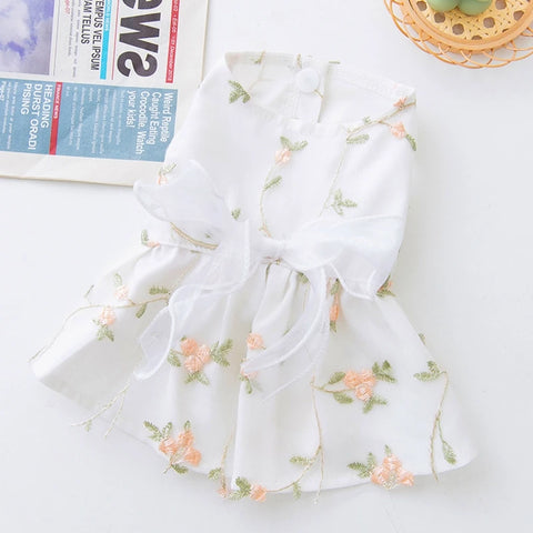 Luxury Summer Dog Dress 🎀 Lace Mesh Bow Outfit for Small Dogs & Cats