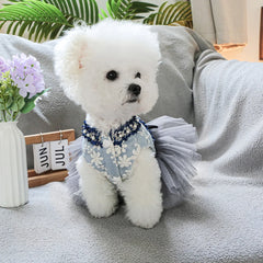 Grey Blue Princess Pet Dress – Autumn/Winter Wedding Outfit for Small & Medium Dogs