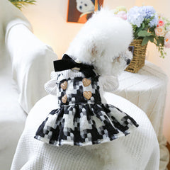 Black & White Bow Princess Dress 🎀 Warm Winter Outfit for Small Dogs