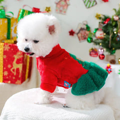 Christmas Tree Bear Pet Dress – Warm Red Winter Outfit for Small Dogs & Cats