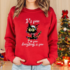 Christmas Cat Sweater – Women’s Long-Sleeve Pullover 2025 Winter Top