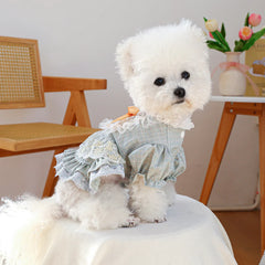 Dog Lace Summer Dress with Puff Sleeves & Bow – Cute Orange Outfit for Small & Medium Dogs