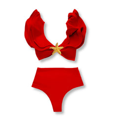 2025 Floral Ruffle Bandage Bikini Set – Women’s Push-Up Two-Piece Swimsuit