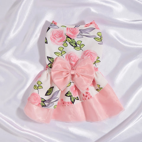 Pink Floral Princess Dog Dress 🌸 Elegant Spring & Summer Outfit for Small Pets