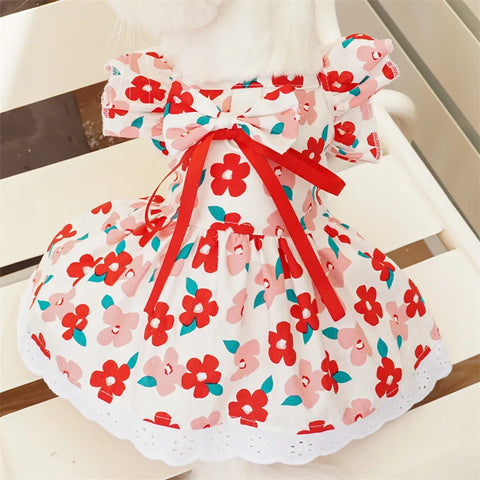 Summer Floral Plaid Dog Dress – Cute Princess Outfit for Small Dogs & Cats