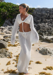 Knit Lace-Up Bell Sleeve Top & Long Skirt Set – Sexy Beach Cover-Up 2025 (K128)
