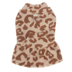 Leopard Print Dog Dress – Winter Fleece Hoodie Coat for Small Dogs