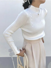 Women’s Knitted Turtleneck Sweater – Slim Button Pullover