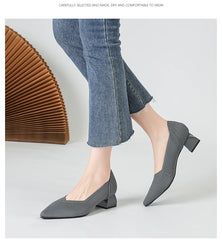 Women's large high-heeled shoes Multicolor pointy knit breathable comfortable anti-skid rubber sole work shoes 2023 new autumn