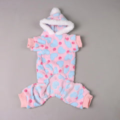 Plush Dog Pajamas – Warm Heart Print Fleece Onesie with Pompom for Small Dogs