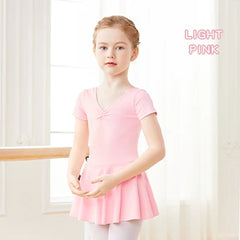 Girls Pink Ballet Leotard Dress – Short Sleeve Tutu Dance Outfit