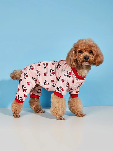 I Love Mama & Papa Dog Pajamas – Cute Heart Jumpsuit for Dogs & Cats