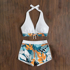 High-Waist Plant Print Bikini Set – Women’s Two-Piece Swimsuit