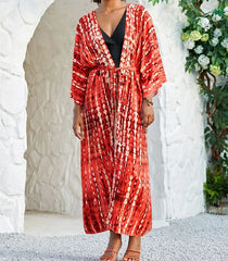 Long Tie-Dye Kimono Cover-Up – Open Front Beachwear for Women