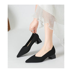 Women's large high-heeled shoes Multicolor pointy knit breathable comfortable anti-skid rubber sole work shoes 2023 new autumn