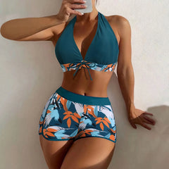 High-Waist Plant Print Bikini Set – Women’s Two-Piece Swimsuit