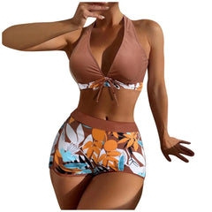 High-Waist Plant Print Bikini Set – Women’s Two-Piece Swimsuit