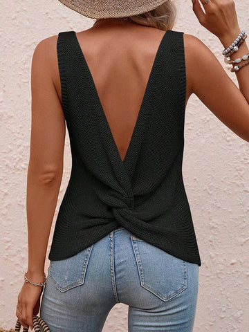 Women’s Sleeveless Twisted Back Knit Sweater – Summer Casual Top