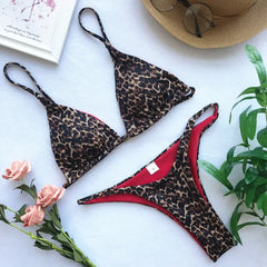 Micro Leopard Print Bikini – Women’s High-Cut Push-Up Bandage Swimsuit