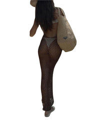 Women Knitted Beach Cover Ups Crochet Cutout Backless Dress for Bikini Swimsuit Bathing Suit Summer Clothes