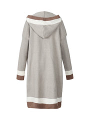 Women’s Hooded Long Cardigan – Vertical Stripes with Pockets