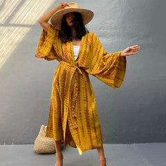 Long Tie-Dye Kimono Cover-Up – Open Front Beachwear for Women