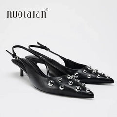 Rivet Pointed Toe Slingback Heels – Elegant 2025 Thin High Heel Pumps