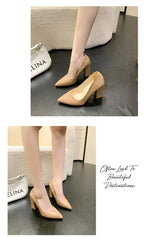 10cm High Heel Colorful Pumps Women's Shoes Pointed Toe Fashion Red 3.9inch Chunky Heels Patent Leather Female Plus Size 49 50