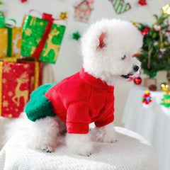 Christmas Tree Bear Pet Dress – Warm Red Winter Outfit for Small Dogs & Cats