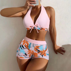 High-Waist Plant Print Bikini Set – Women’s Two-Piece Swimsuit