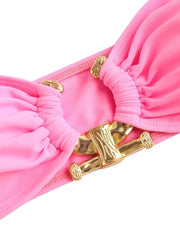 Tie-Side Shiny Ring Bandeau Bikini – Women’s Padded Low-Waist Swimsuit 2025