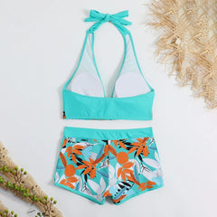 High-Waist Plant Print Bikini Set – Women’s Two-Piece Swimsuit