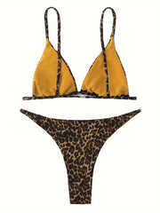Micro Leopard Print Bikini – Women’s High-Cut Push-Up Bandage Swimsuit