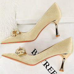 Luxury Women 7cm High Heels Wedding Replica Pumps Lady Luxury Designer Metal Chain Buckle High Heels Stiletto Women Dress Shoes