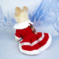 Christmas Pet Dress – Cute Santa Outfit with Bow & Bells for Dogs Winter Warm Wear