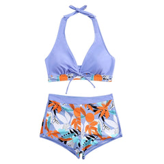 High-Waist Plant Print Bikini Set – Women’s Two-Piece Swimsuit