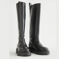 MORAZORA Plus Size 34-43 New Full Cow Leather Women Boots Slip On Chunky Platform Knee High Boots Ladies Autumn Winter Shoes